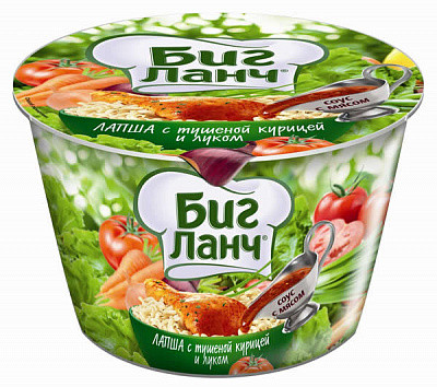 Лапша "БигЛанч" тушеной курицей и луком 90гр. Лапша "БигЛанч" тушеной курицей и луком 90гр.