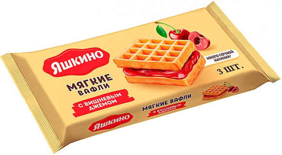 "Яшкино", мягкие вафли с вишневым джемом "Яшкино", мягкие вафли с вишневым джемом